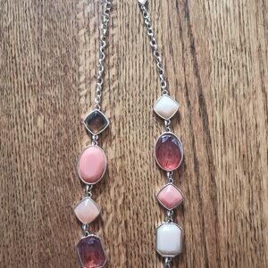 Multi-Stone Pink and Cream Link Necklace - Women’s Fashion Jewelry